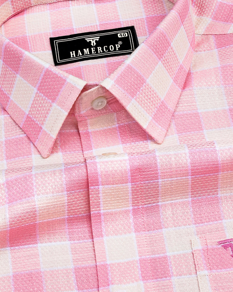 Eliston Pink With Cream Dobby Check Cotton Shirt