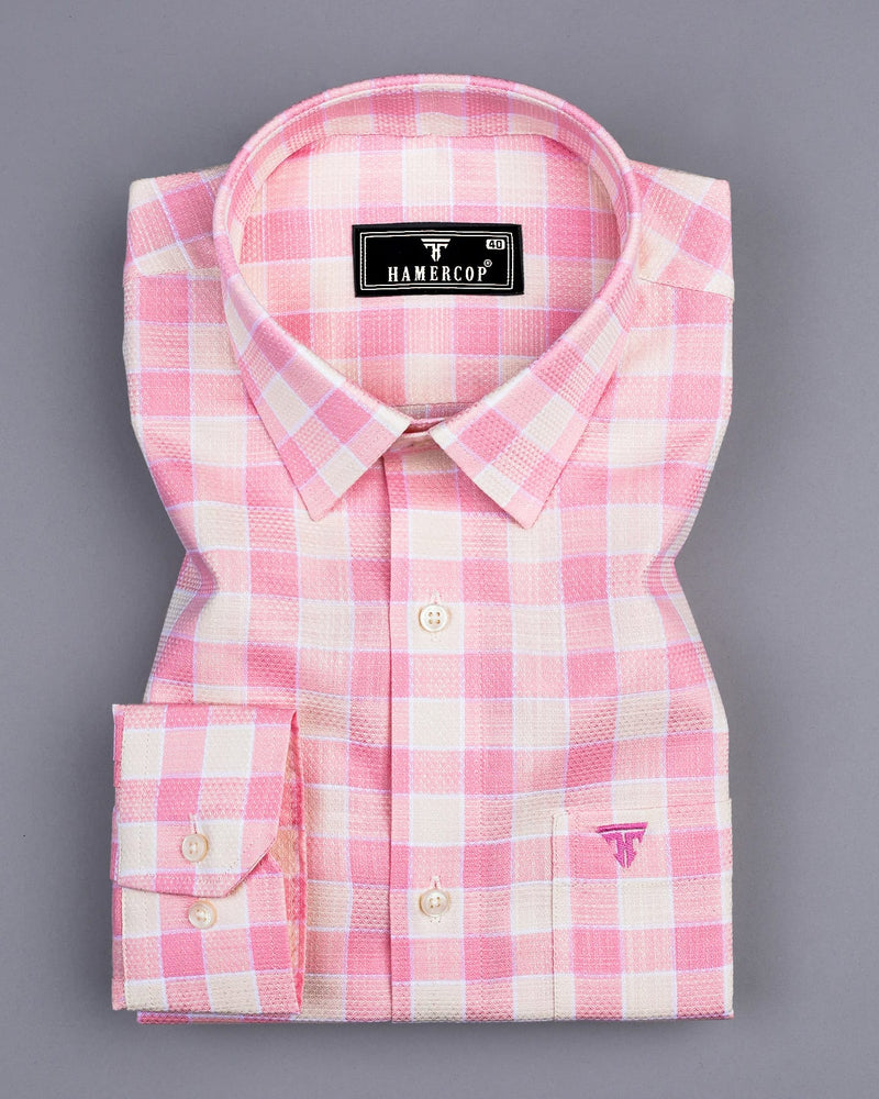 Eliston Pink With Cream Dobby Check Cotton Shirt