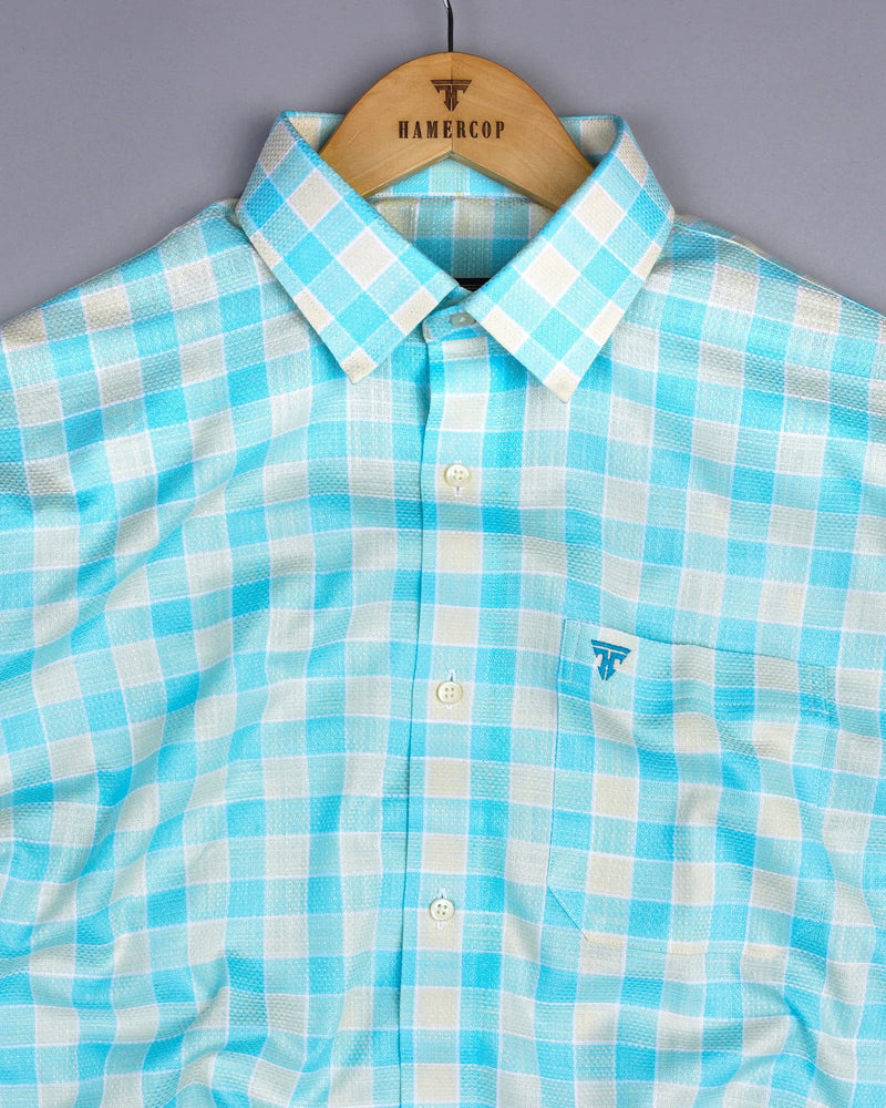 Eliston Skyblue With Cream Dobby Check Cotton Shirt