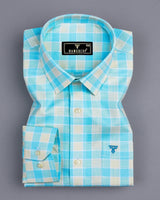 Eliston Skyblue With Cream Dobby Check Cotton Shirt