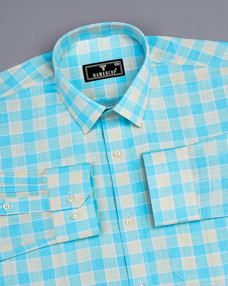 Eliston Skyblue With Cream Dobby Check Cotton Shirt