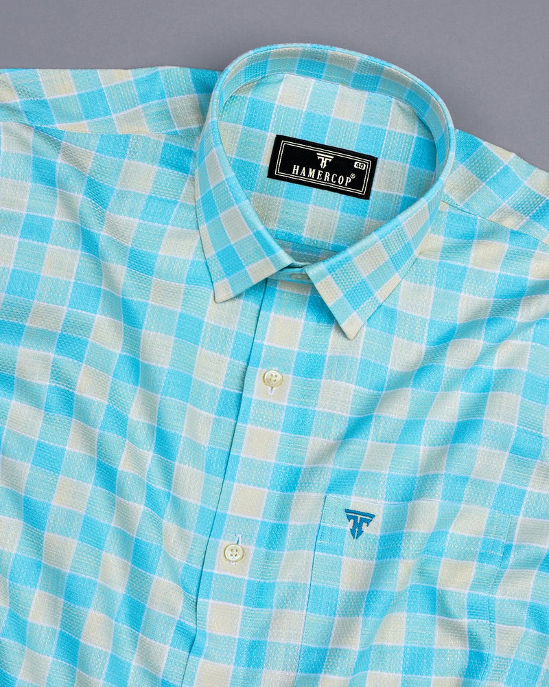 Eliston Skyblue With Cream Dobby Check Cotton Shirt