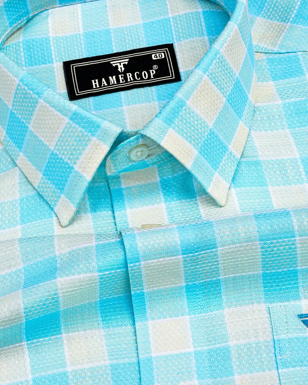 Eliston Skyblue With Cream Dobby Check Cotton Shirt