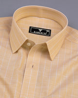 Lossy Cream With White Stripe Linen Cotton Formal Shirt