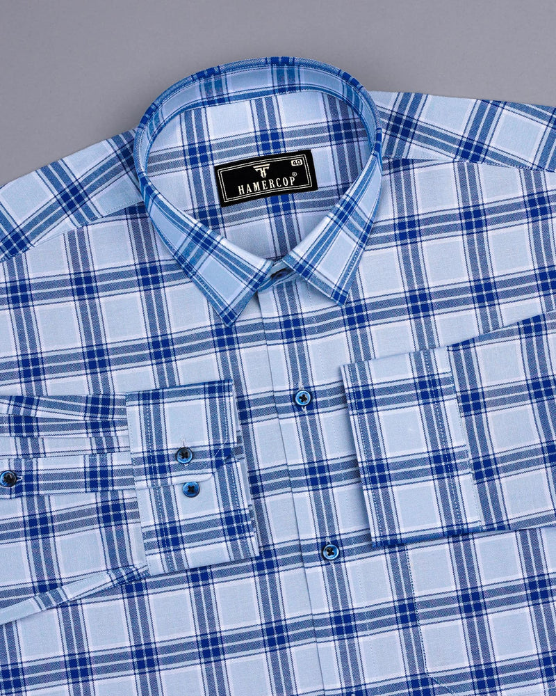 Blue With Gray Check Oxford Cotton Formal Shirt