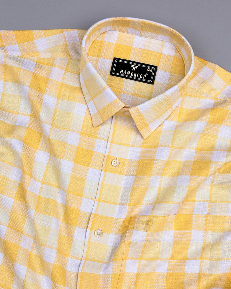 Vernon Yellow With White Dobby Check Cotton Shirt