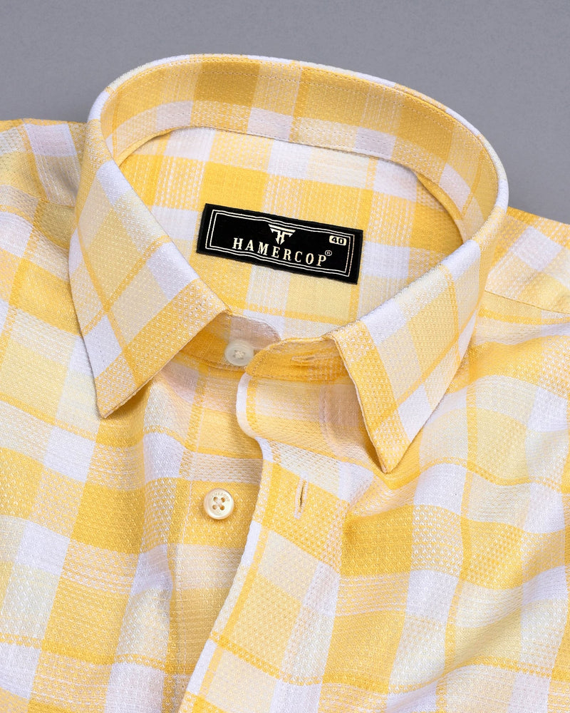 Vernon Yellow With White Dobby Check Cotton Shirt