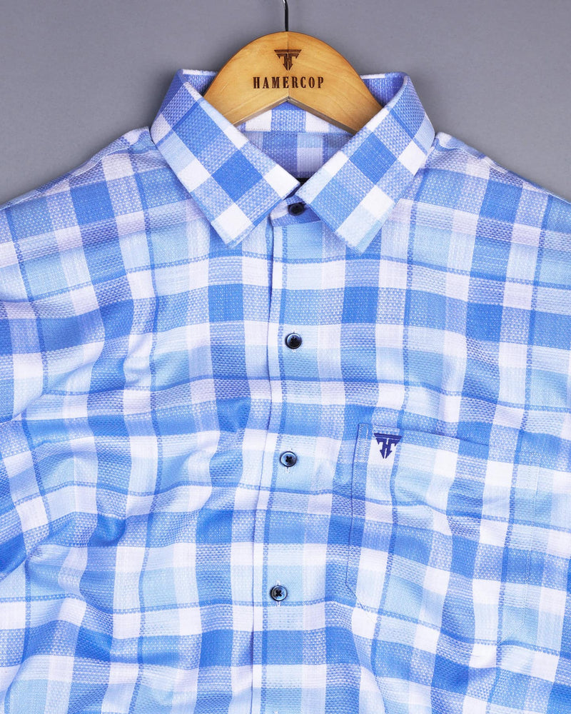 Vernon Blue With White Dobby Check Cotton Shirt