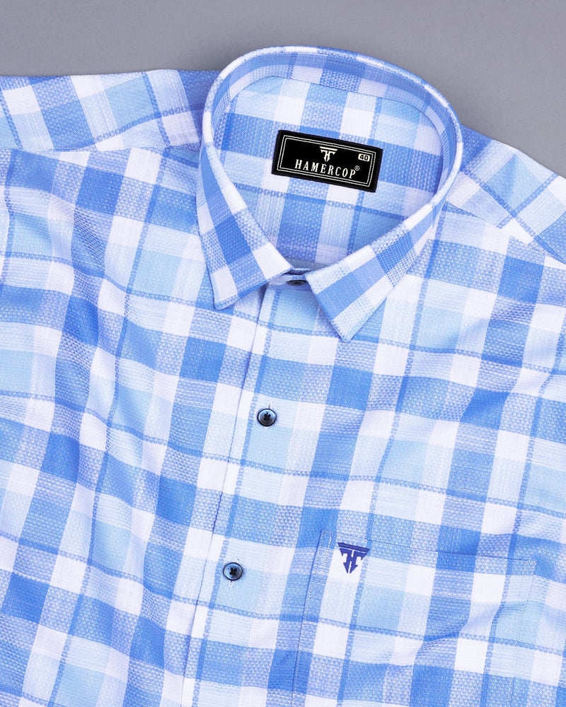 Vernon Blue With White Dobby Check Cotton Shirt