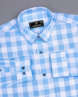 Cromer SkyBlue With White Check Dobby Cotton Shirt