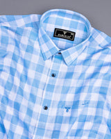 Cromer SkyBlue With White Check Dobby Cotton Shirt