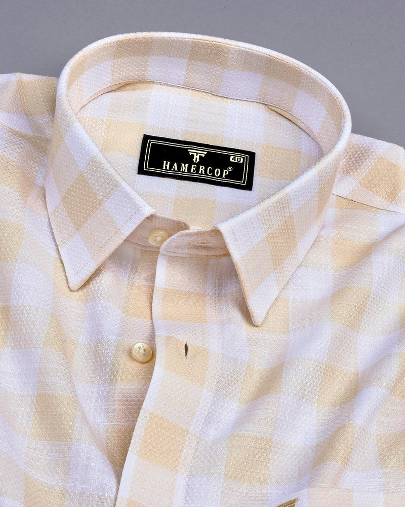 Cromer Cream With White Check Dobby Cotton Shirt