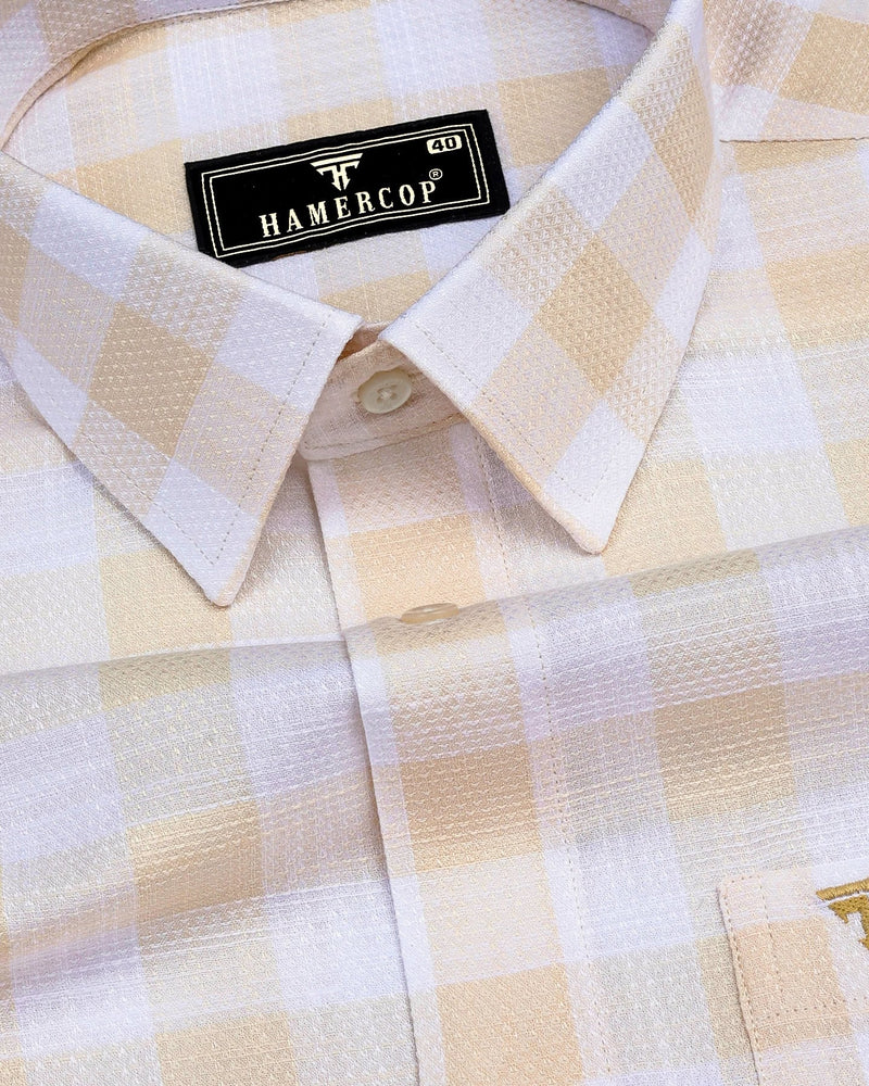 Cromer Cream With White Check Dobby Cotton Shirt