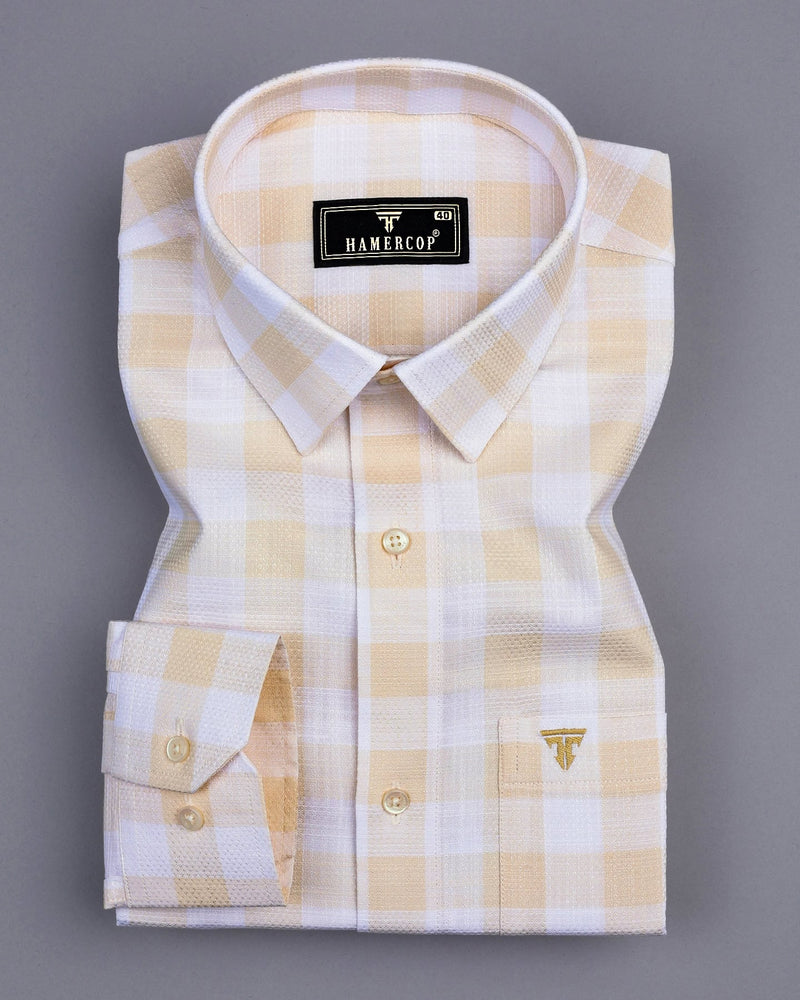 Cromer Cream With White Check Dobby Cotton Shirt