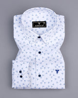 Dory Blue With White Printed Satin Cotton Shirt