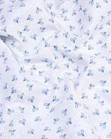 Dory Blue With White Printed Satin Cotton Shirt