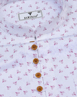 Dory Pink With White Printed Satin Cotton Shirt Style Kurta