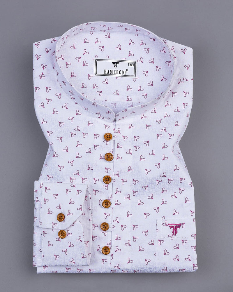 Dory Pink With White Printed Satin Cotton Shirt Style Kurta