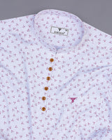 Dory Pink With White Printed Satin Cotton Shirt Style Kurta