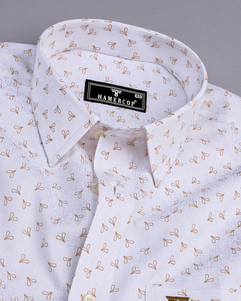 Dory Cream With White Printed Satin Cotton Shirt