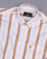 Thelon Cream With White Broad Stripe Linen Cotton Shirt