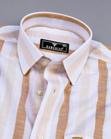 Thelon Cream With White Broad Stripe Linen Cotton Shirt