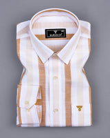 Thelon Cream With White Broad Stripe Linen Cotton Shirt