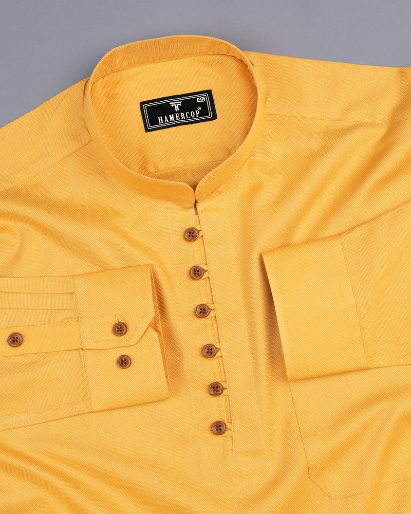 Tuscany Yellow Dobby Cotton Shirt Style Kurta