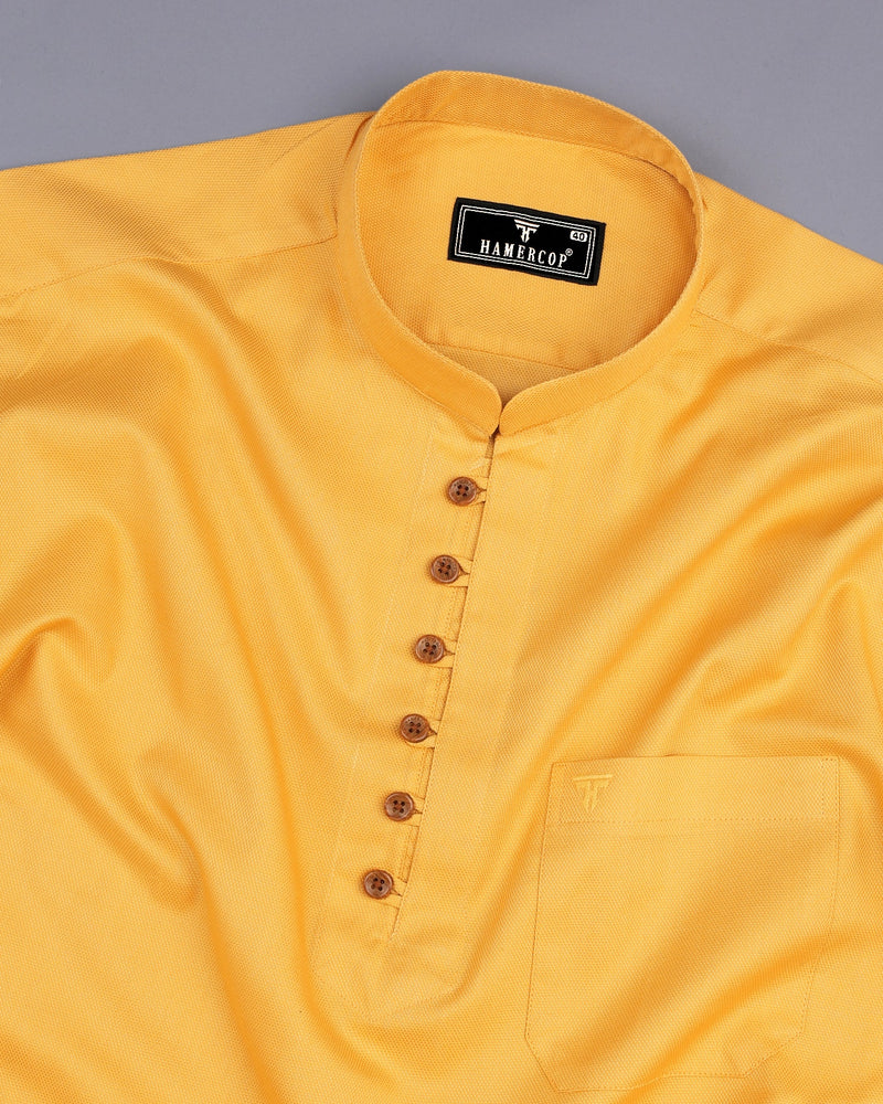 Tuscany Yellow Dobby Cotton Shirt Style Kurta