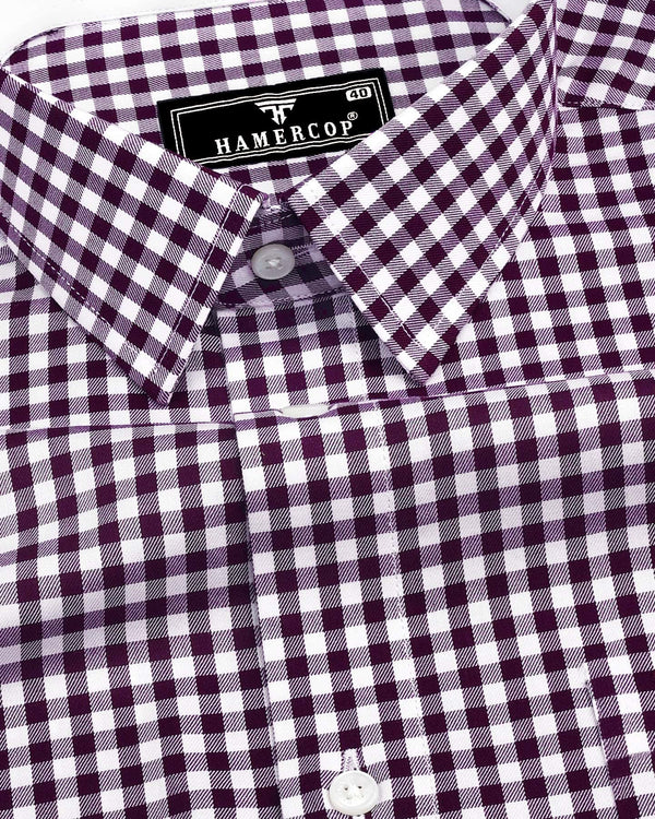 Morgan Wine Purple Twill Check Designer Cotton Shirt