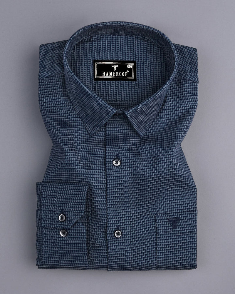 Natron Blue With Gray Houndstooth Premium Giza Shirt