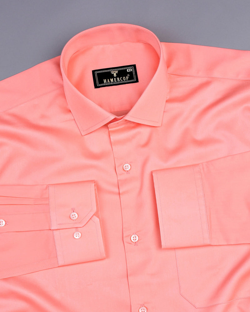 Peach Soft Touch Satin Premium Cotton Shirt