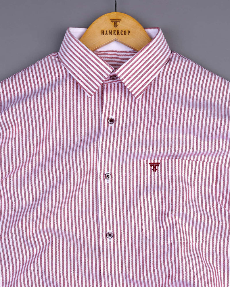 Pacific Maroon Bengal Stripe Oxford Cotton Designer Shirt