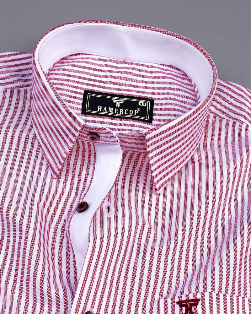 Pacific Maroon Bengal Stripe Oxford Cotton Designer Shirt