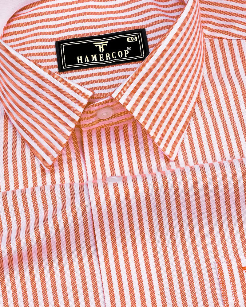 Pacific Orange Bengal Stripe Oxford Cotton Designer Shirt