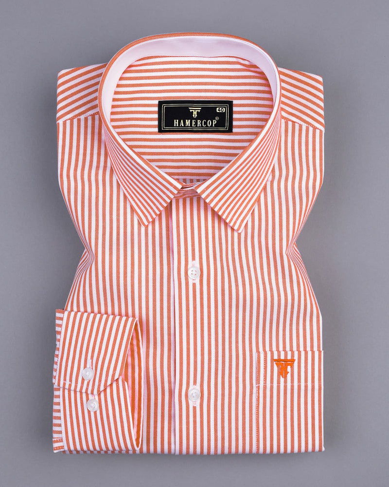 Pacific Orange Bengal Stripe Oxford Cotton Designer Shirt