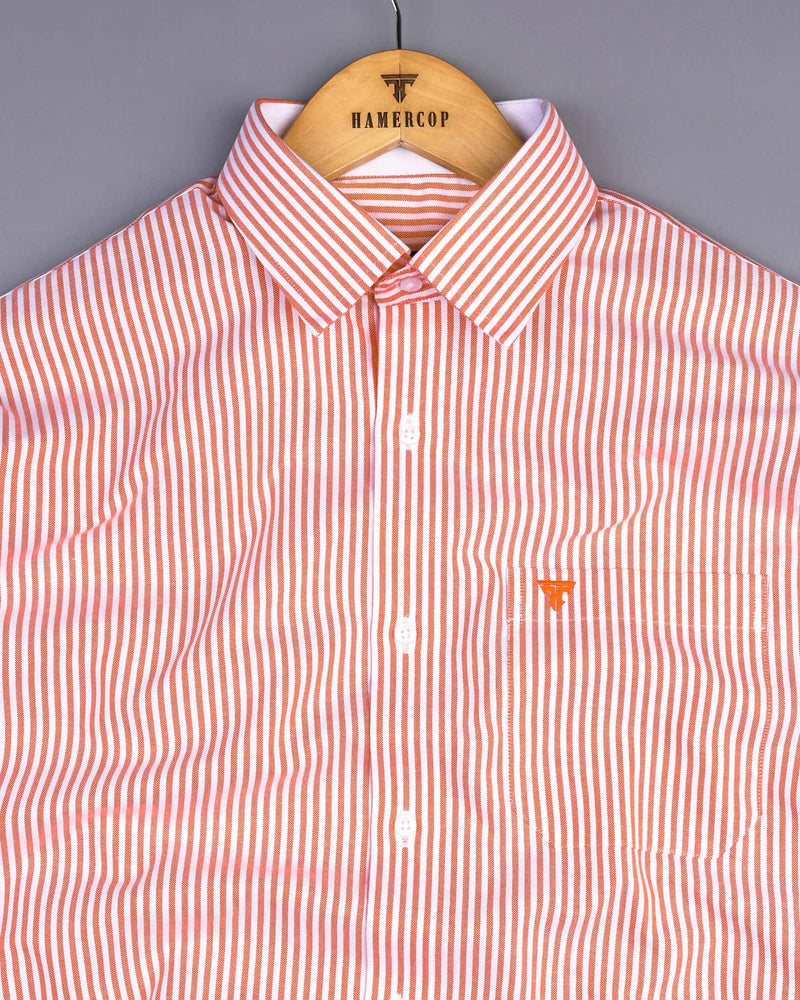 Pacific Orange Bengal Stripe Oxford Cotton Designer Shirt