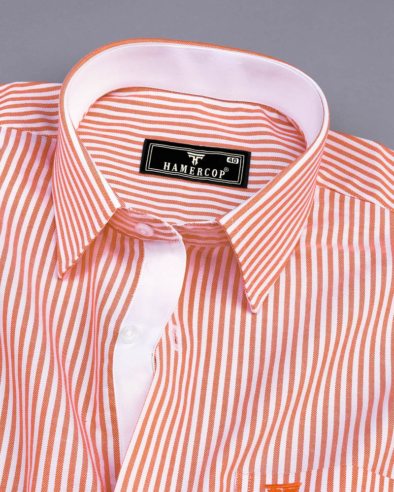 Pacific Orange Bengal Stripe Oxford Cotton Designer Shirt