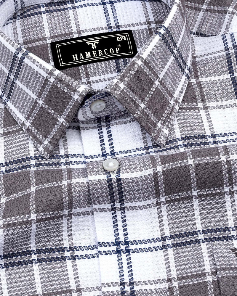 Hadron Gray With White Check Dobby Cotton Shirt