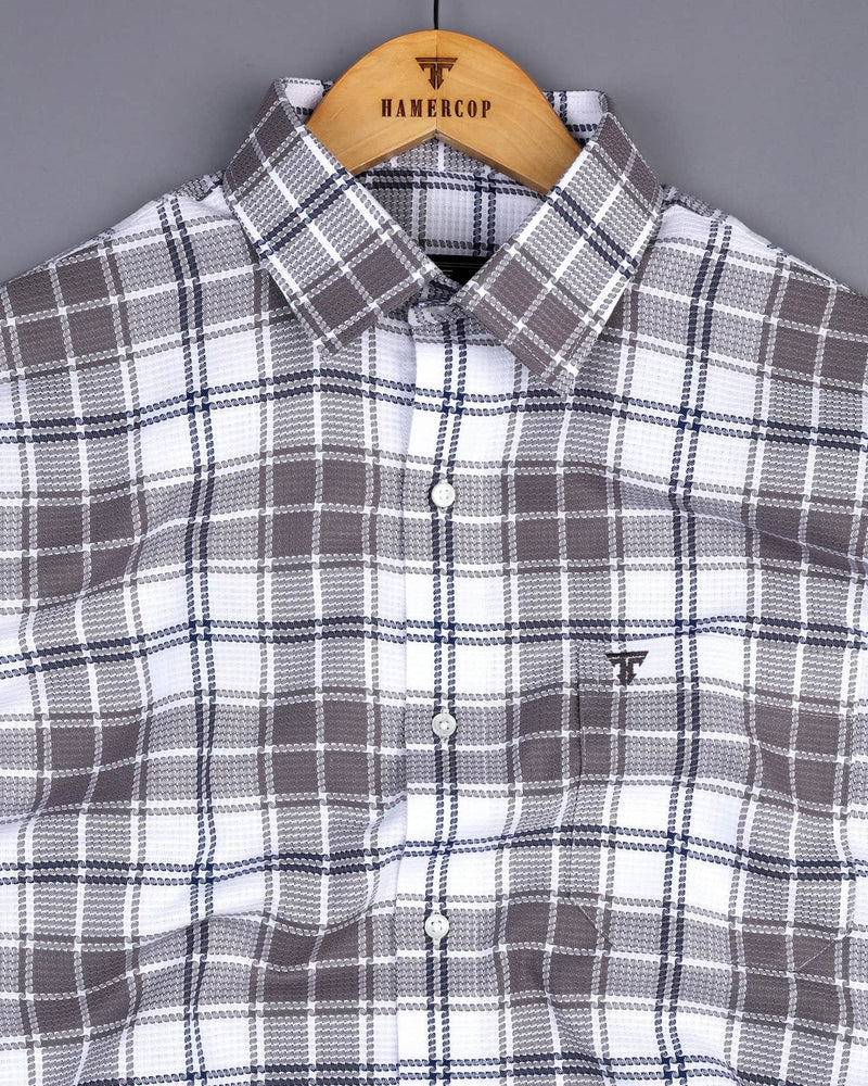 Hadron Gray With White Check Dobby Cotton Shirt