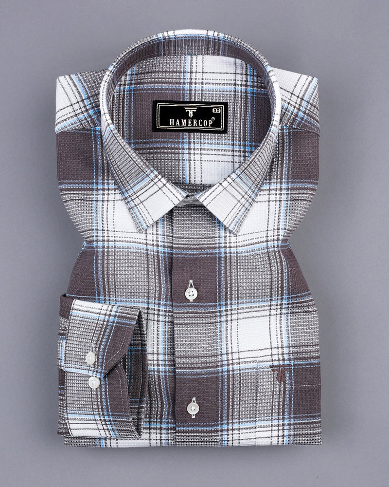 Hazelnut Brown With White Check Dobby Cotton Shirt