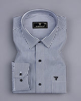 Lignite Gray With White Pencil Stripe Cotton Shirt