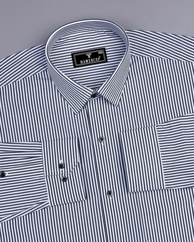 Lignite Gray With White Pencil Stripe Cotton Shirt