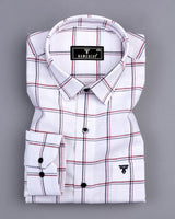 Blue With Red Check White Linen Formal Cotton Shirt