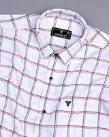 Blue With Red Check White Linen Formal Cotton Shirt