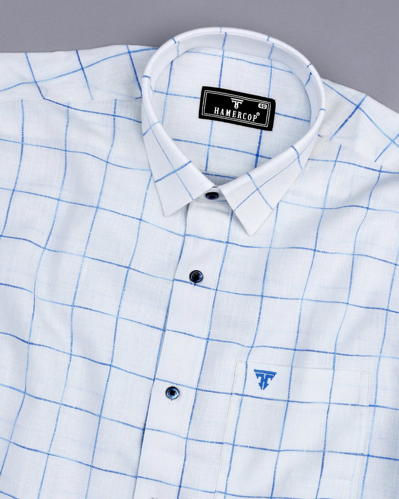 Minot White With Blue Check Linen Cotton Shirt