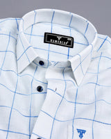 Minot White With Blue Check Linen Cotton Shirt