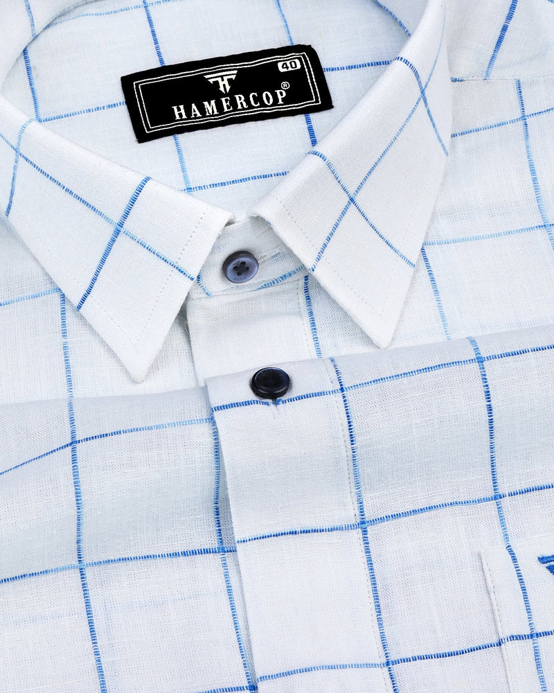 Minot White With Blue Check Linen Cotton Shirt