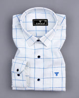 Minot White With Blue Check Linen Cotton Shirt