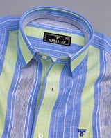 Pinzon Blue With Green Stripe Dobby Cotton Formal Shirt